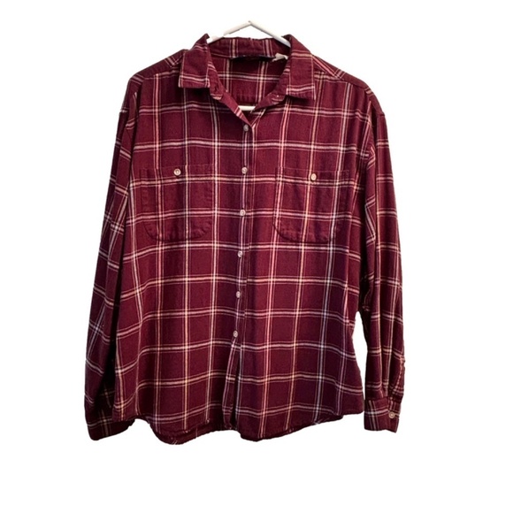 Woolrich vintage Burgundy women's button down plaid shirt size 12 - Picture 1 of 13